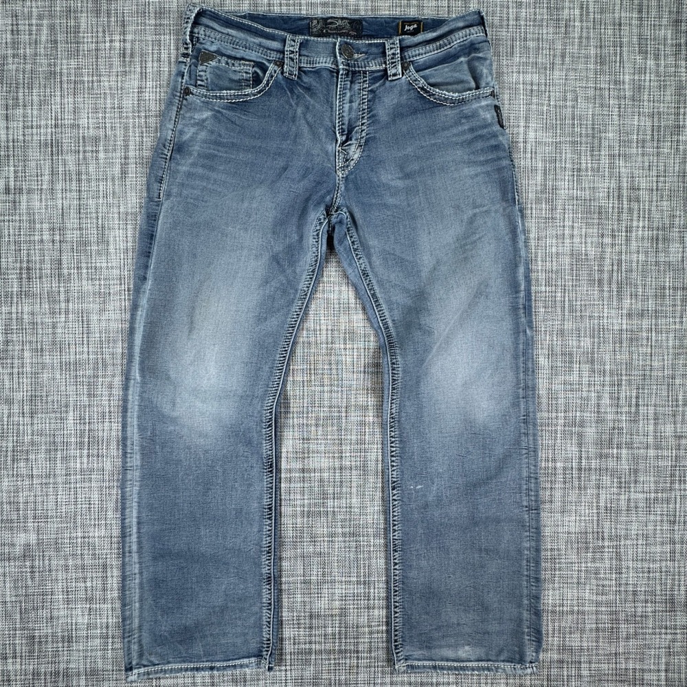 Silver Jeans Zac Joga Men's 34x32 Relaxed Straight Fit Stretch Denim Blue Wash
